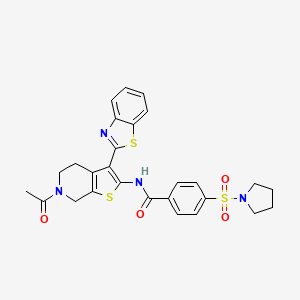 molecular formula C27H26N4O4S3 B2612638 N-(6-乙酰基-3-(苯并[d]噻唑-2-基)-4,5,6,7-四氢噻吩并[2,3-c]吡啶-2-基)-4-(吡咯烷-1-基磺酰基)苯甲酰胺 CAS No. 449770-27-8