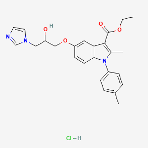 molecular formula C25H28ClN3O4 B2612642 ethyl 5-(2-hydroxy-3-(1H-imidazol-1-yl)propoxy)-2-methyl-1-(p-tolyl)-1H-indole-3-carboxylate hydrochloride CAS No. 1216546-66-5