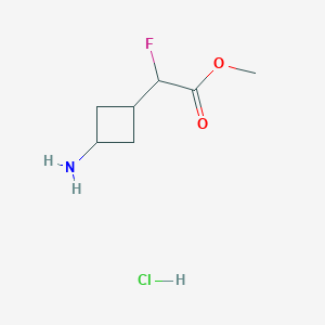 molecular formula C7H13ClFNO2 B2612646 Methyl 2-(3-aminocyclobutyl)-2-fluoroacetate;hydrochloride CAS No. 2416223-34-0