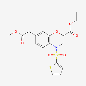 molecular formula C18H19NO7S2 B2612648 7-(2-甲氧基-2-氧代乙基)-4-(2-噻吩基磺酰基)-3,4-二氢-2H-1,4-苯并恶嗪-2-羧酸乙酯 CAS No. 866134-83-0