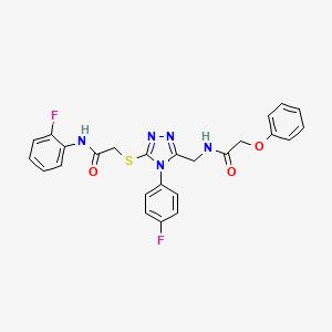 molecular formula C25H21F2N5O3S B2612677 N-(2-fluorophenyl)-2-((4-(4-fluorophenyl)-5-((2-phenoxyacetamido)methyl)-4H-1,2,4-triazol-3-yl)thio)acetamide CAS No. 389071-66-3