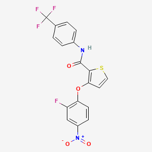 molecular formula C18H10F4N2O4S B2612689 3-(2-fluoro-4-nitrophenoxy)-N-[4-(trifluoromethyl)phenyl]thiophene-2-carboxamide CAS No. 303152-57-0