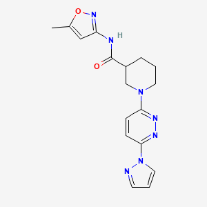 molecular formula C17H19N7O2 B2612693 1-(6-(1H-pyrazol-1-yl)pyridazin-3-yl)-N-(5-methylisoxazol-3-yl)piperidine-3-carboxamide CAS No. 1286698-67-6