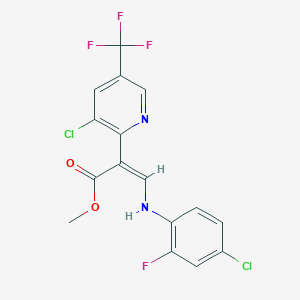 molecular formula C16H10Cl2F4N2O2 B2612696 methyl (Z)-3-(4-chloro-2-fluoroanilino)-2-[3-chloro-5-(trifluoromethyl)pyridin-2-yl]prop-2-enoate CAS No. 478033-79-3