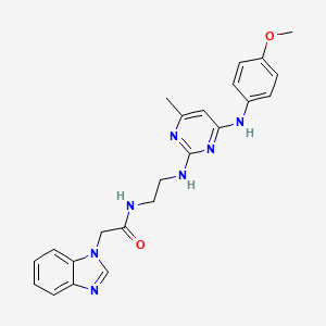 molecular formula C23H25N7O2 B2612699 2-(1H-苯并[d]咪唑-1-基)-N-(2-((4-((4-甲氧基苯基)氨基)-6-甲基嘧啶-2-基)氨基)乙基)乙酰胺 CAS No. 1251542-84-3
