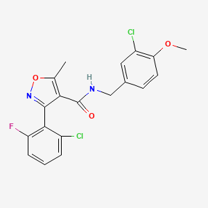 molecular formula C19H15Cl2FN2O3 B2612704 3-(2-chloro-6-fluorophenyl)-N-(3-chloro-4-methoxybenzyl)-5-methyl-4-isoxazolecarboxamide CAS No. 478259-46-0