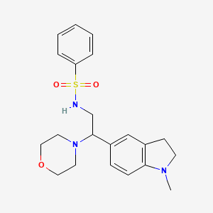 molecular formula C21H27N3O3S B2612715 N-(2-(1-methylindolin-5-yl)-2-morpholinoethyl)benzenesulfonamide CAS No. 946241-75-4