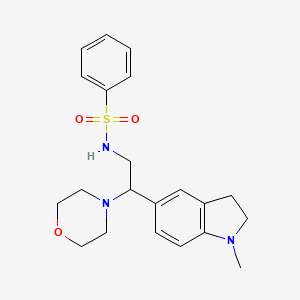 molecular formula C21H27N3O3S B2612715 N-(2-(1-甲基吲哚-5-基)-2-吗啉基乙基)苯磺酰胺 CAS No. 946241-75-4