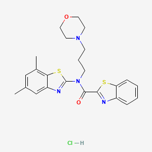 molecular formula C24H27ClN4O2S2 B2612731 N-(5,7-dimethylbenzo[d]thiazol-2-yl)-N-(3-morpholinopropyl)benzo[d]thiazole-2-carboxamide hydrochloride CAS No. 1216993-57-5