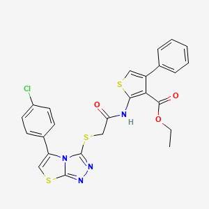 ETHYL 2-(2-{[5-(4-CHLOROPHENYL)-[1,2,4]TRIAZOLO[3,4-B][1,3]THIAZOL-3-YL]SULFANYL}ACETAMIDO)-4-PHENYLTHIOPHENE-3-CARBOXYLATE