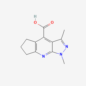 molecular formula C12H13N3O2 B2612737 1,3-Dimethyl-1,5,6,7-tetrahydrocyclopenta[b]pyrazolo[4,3-e]pyridine-4-carboxylic acid CAS No. 941234-23-7