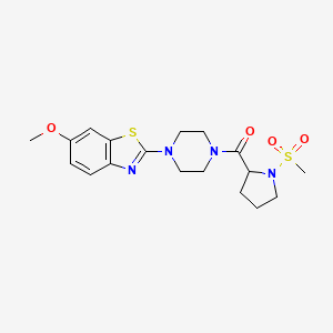 molecular formula C18H24N4O4S2 B2612766 (4-(6-Methoxybenzo[d]thiazol-2-yl)piperazin-1-yl)(1-(methylsulfonyl)pyrrolidin-2-yl)methanone CAS No. 1188363-13-4