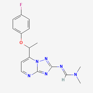 molecular formula C16H17FN6O B2612772 N'-[7-[1-(4-氟苯氧基)乙基]-[1,2,4]三唑并[1,5-a]嘧啶-2-基]-N,N-二甲基甲亚胺酰胺 CAS No. 303146-21-6