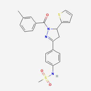 molecular formula C22H21N3O3S2 B2612774 N-{4-[1-(3-methylbenzoyl)-5-thien-2-yl-4,5-dihydro-1H-pyrazol-3-yl]phenyl}methanesulfonamide CAS No. 851718-32-6