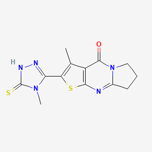 molecular formula C13H13N5OS2 B2612778 3-methyl-2-(4-methyl-5-thioxo-4,5-dihydro-1H-1,2,4-triazol-3-yl)-7,8-dihydropyrrolo[1,2-a]thieno[2,3-d]pyrimidin-4(6H)-one CAS No. 883276-10-6