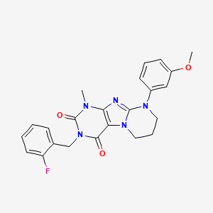 molecular formula C23H22FN5O3 B2612780 3-(2-fluorobenzyl)-9-(3-methoxyphenyl)-1-methyl-6,7,8,9-tetrahydropyrimido[2,1-f]purine-2,4(1H,3H)-dione CAS No. 844661-58-1