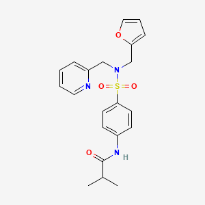 molecular formula C21H23N3O4S B2612785 N-(4-(N-(furan-2-ylmethyl)-N-(pyridin-2-ylmethyl)sulfamoyl)phenyl)isobutyramide CAS No. 1286727-13-6