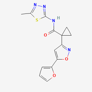 molecular formula C14H12N4O3S B2612796 1-(5-(呋喃-2-基)异恶唑-3-基)-N-(5-甲基-1,3,4-噻二唑-2-基)环丙烷甲酰胺 CAS No. 1286725-61-8