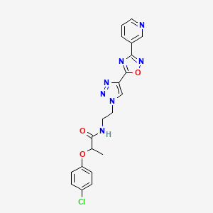 molecular formula C20H18ClN7O3 B2612830 2-(4-chlorophenoxy)-N-(2-(4-(3-(pyridin-3-yl)-1,2,4-oxadiazol-5-yl)-1H-1,2,3-triazol-1-yl)ethyl)propanamide CAS No. 2034248-05-8