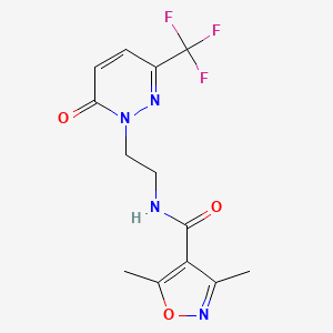 molecular formula C13H13F3N4O3 B2612833 3,5-Dimethyl-N-[2-[6-oxo-3-(trifluoromethyl)pyridazin-1-yl]ethyl]-1,2-oxazole-4-carboxamide CAS No. 2415526-40-6