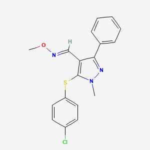 molecular formula C18H16ClN3OS B2612845 5-[(4-chlorophenyl)sulfanyl]-1-methyl-3-phenyl-1H-pyrazole-4-carbaldehyde O-methyloxime CAS No. 321998-45-2