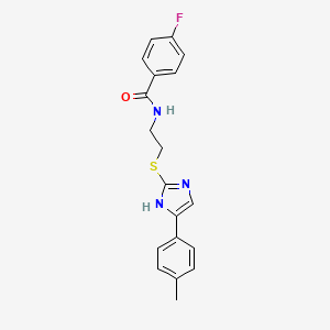 molecular formula C19H18FN3OS B2612855 4-fluoro-N-(2-((5-(p-tolyl)-1H-imidazol-2-yl)thio)ethyl)benzamide CAS No. 897454-95-4