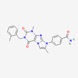 molecular formula C24H22N6O3 B2612856 4-[4,7-二甲基-2-[(2-甲基苯基)甲基]-1,3-二氧代嘌呤[7,8-a]咪唑-6-基]苯甲酰胺 CAS No. 1356543-18-4