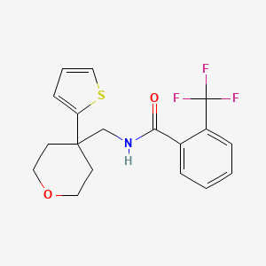 molecular formula C18H18F3NO2S B2612864 N-((4-(噻吩-2-基)四氢-2H-吡喃-4-基)甲基)-2-(三氟甲基)苯甲酰胺 CAS No. 1203136-99-5
