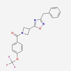 molecular formula C20H16F3N3O3 B2612886 (3-(3-Benzyl-1,2,4-oxadiazol-5-yl)azetidin-1-yl)(4-(trifluoromethoxy)phenyl)methanone CAS No. 1351614-74-8