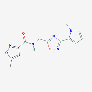 molecular formula C13H13N5O3 B2612927 5-methyl-N-((3-(1-methyl-1H-pyrrol-2-yl)-1,2,4-oxadiazol-5-yl)methyl)isoxazole-3-carboxamide CAS No. 2034547-93-6