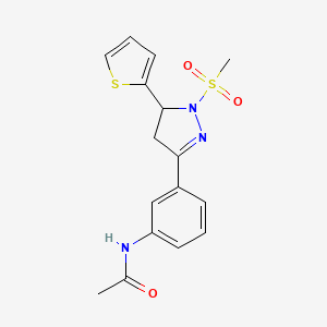 molecular formula C16H17N3O3S2 B2612941 N-(3-(1-(甲基磺酰基)-5-(噻吩-2-基)-4,5-二氢-1H-吡唑-3-基)苯基)乙酰胺 CAS No. 927556-25-0