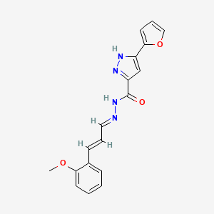 molecular formula C18H16N4O3 B2612944 5-(呋喃-2-基)-N-[(E)-[(E)-3-(2-甲氧基苯基)丙-2-烯亚基]氨基]-1H-吡唑-3-甲酰胺 CAS No. 1285546-77-1