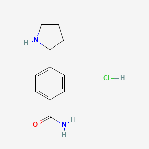 molecular formula C11H15ClN2O B2612945 4-(吡咯烷-2-基)苯甲酰胺盐酸盐 CAS No. 1909320-10-0