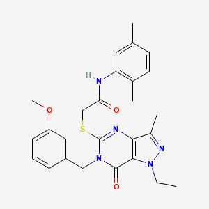 molecular formula C26H29N5O3S B2612961 N-(2,5-dimethylphenyl)-2-({1-ethyl-6-[(3-methoxyphenyl)methyl]-3-methyl-7-oxo-1H,6H,7H-pyrazolo[4,3-d]pyrimidin-5-yl}sulfanyl)acetamide CAS No. 1359198-52-9