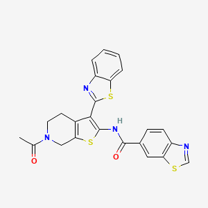 molecular formula C24H18N4O2S3 B2612965 N-[6-acetyl-3-(1,3-benzothiazol-2-yl)-5,7-dihydro-4H-thieno[2,3-c]pyridin-2-yl]-1,3-benzothiazole-6-carboxamide CAS No. 864859-93-8