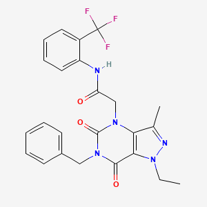 molecular formula C24H22F3N5O3 B2612966 2-(6-benzyl-1-ethyl-3-methyl-5,7-dioxo-1,5,6,7-tetrahydro-4H-pyrazolo[4,3-d]pyrimidin-4-yl)-N-[2-(trifluoromethyl)phenyl]acetamide CAS No. 1358328-64-9