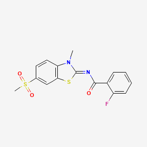 molecular formula C16H13FN2O3S2 B2612969 2-fluoro-N-(3-methyl-6-methylsulfonyl-1,3-benzothiazol-2-ylidene)benzamide CAS No. 683237-51-6