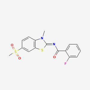 molecular formula C16H13FN2O3S2 B2612969 2-氟-N-(3-甲基-6-甲基磺酰基-1,3-苯并噻唑-2-亚甲基)苯甲酰胺 CAS No. 683237-51-6