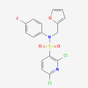 molecular formula C16H11Cl2FN2O3S B2612973 2,6-dichloro-N-(4-fluorophenyl)-N-[(furan-2-yl)methyl]pyridine-3-sulfonamide CAS No. 1259198-11-2