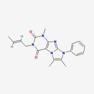 molecular formula C20H21N5O2 B2613014 (E)-3-(but-2-en-1-yl)-1,6,7-trimethyl-8-phenyl-1H-imidazo[2,1-f]purine-2,4(3H,8H)-dione CAS No. 927542-70-9