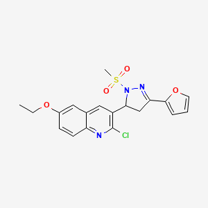 molecular formula C19H18ClN3O4S B2613025 2-chloro-6-ethoxy-3-(3-(furan-2-yl)-1-(methylsulfonyl)-4,5-dihydro-1H-pyrazol-5-yl)quinoline CAS No. 796880-97-2