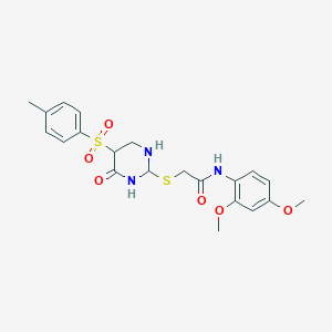 molecular formula C21H21N3O6S2 B2613040 N-(2,4-dimethoxyphenyl)-2-{[5-(4-methylbenzenesulfonyl)-6-oxo-1,6-dihydropyrimidin-2-yl]sulfanyl}acetamide CAS No. 899357-54-1