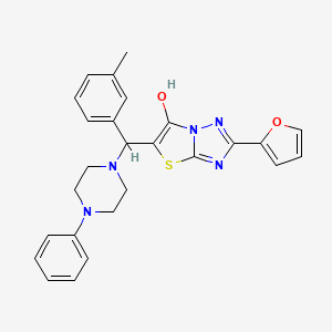 molecular formula C26H25N5O2S B2613043 2-(Furan-2-yl)-5-((4-phenylpiperazin-1-yl)(m-tolyl)methyl)thiazolo[3,2-b][1,2,4]triazol-6-ol CAS No. 887222-36-8