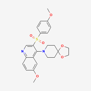 molecular formula C24H26N2O6S B2613044 8-[6-Methoxy-3-(4-methoxybenzenesulfonyl)quinolin-4-yl]-1,4-dioxa-8-azaspiro[4.5]decane CAS No. 866897-25-8