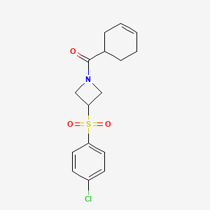molecular formula C16H18ClNO3S B2613048 (3-((4-Chlorophenyl)sulfonyl)azetidin-1-yl)(cyclohex-3-en-1-yl)methanone CAS No. 1448057-77-9