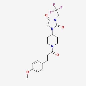 molecular formula C20H24F3N3O4 B2613054 1-{1-[3-(4-Methoxyphenyl)propanoyl]piperidin-4-yl}-3-(2,2,2-trifluoroethyl)imidazolidine-2,4-dione CAS No. 2097917-77-4