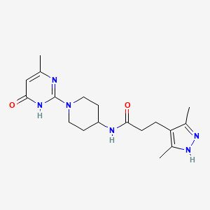 molecular formula C18H26N6O2 B2613055 3-(3,5-二甲基-1H-吡唑-4-基)-N-(1-(4-甲基-6-氧代-1,6-二氢嘧啶-2-基)哌啶-4-基)丙酰胺 CAS No. 1902907-45-2