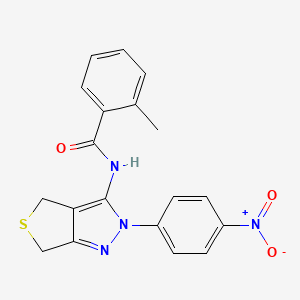 molecular formula C19H16N4O3S B2613056 2-methyl-N-(2-(4-nitrophenyl)-4,6-dihydro-2H-thieno[3,4-c]pyrazol-3-yl)benzamide CAS No. 361171-92-8