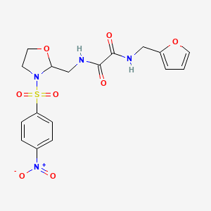 molecular formula C17H18N4O8S B2613059 N1-(furan-2-ylmethyl)-N2-((3-((4-nitrophenyl)sulfonyl)oxazolidin-2-yl)methyl)oxalamide CAS No. 868982-16-5