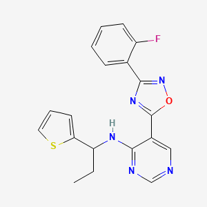 molecular formula C19H16FN5OS B2613064 5-(3-(2-氟苯基)-1,2,4-噁二唑-5-基)-N-(1-(噻吩-2-基)丙基)嘧啶-4-胺 CAS No. 2034571-82-7
